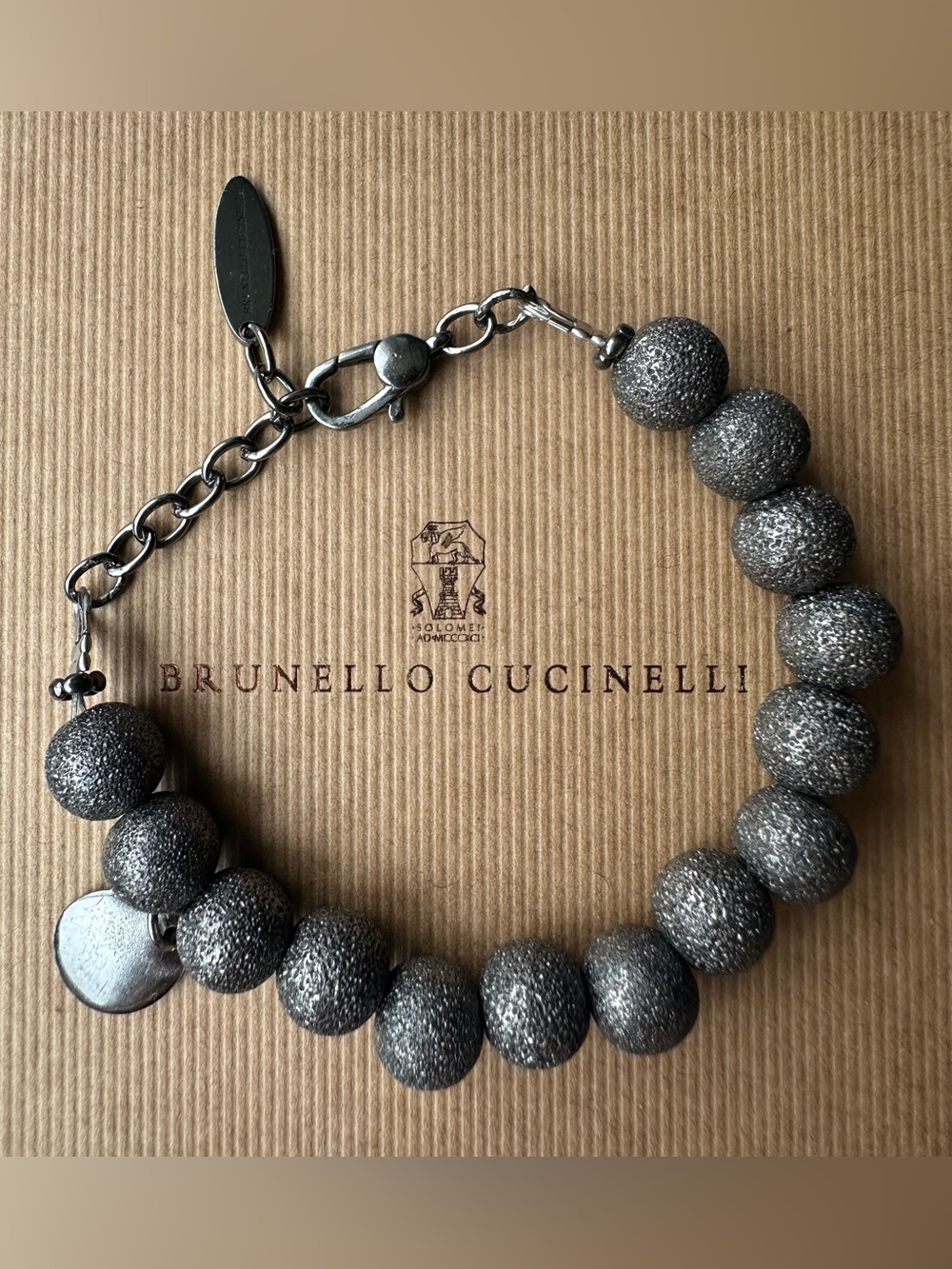 RARE Brunello Cucinelli 925 Sterling Oxidized Silver Ball Bead Bracelet